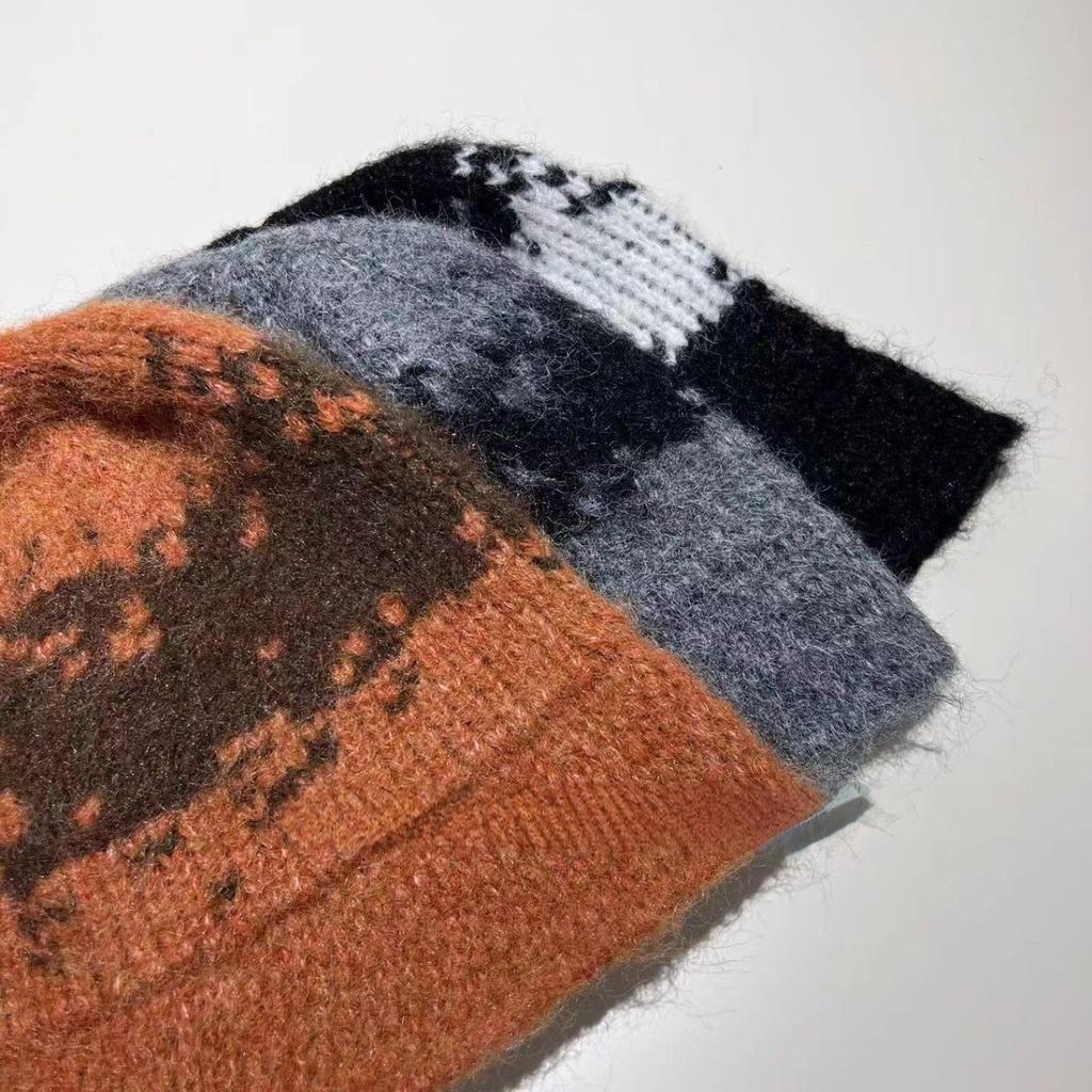 New Autumn and Winter Retro Color Block Knitted Baotou Hat Korean Version Versatile Ladies Fashion Fisherman Hat Women