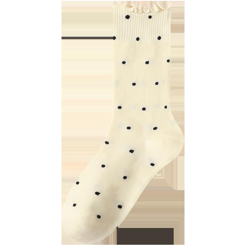 Women's Ruffle Polka Dot Scrunch Socks - Trendy Mid-Calf Cotton Ballet-Style Summer Socks