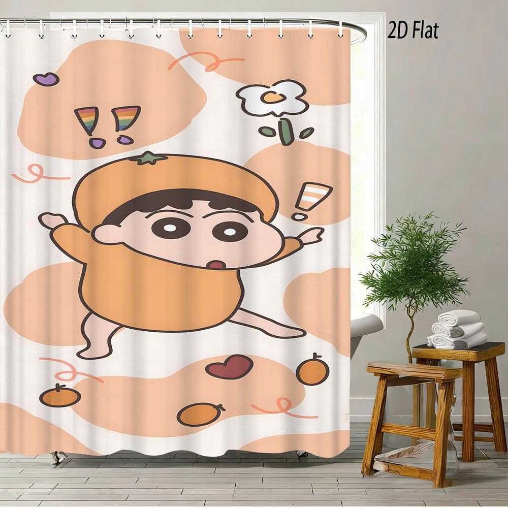 Crayon Shin-Chan The Movie Super Power Battle 2D Print Waterproof Shower Curtain, Yellow Bathroom Decor With Hooks