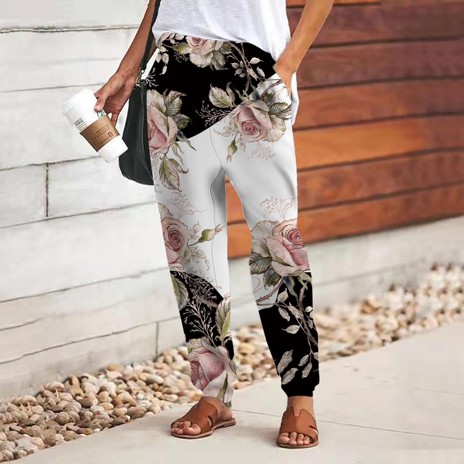 

Женские брюки с принтом 3D The Yellow Rose, свободные брюки со шнуровкой и эластичным поясом, повседневные длинные брюки с карманами L розовый