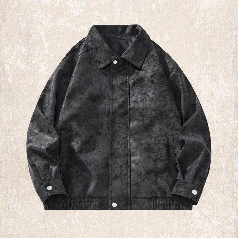 Retro jacket men's spring and autumn trendy brand tough guy tooling men's leather jacket loose locomotive clothing casual leather jacket men