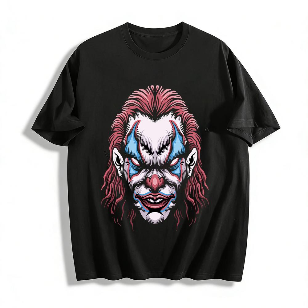 Vintage Horror Clown Print Short Sleeve Dark Style Cool Casual Top Pure cotton T-shirt