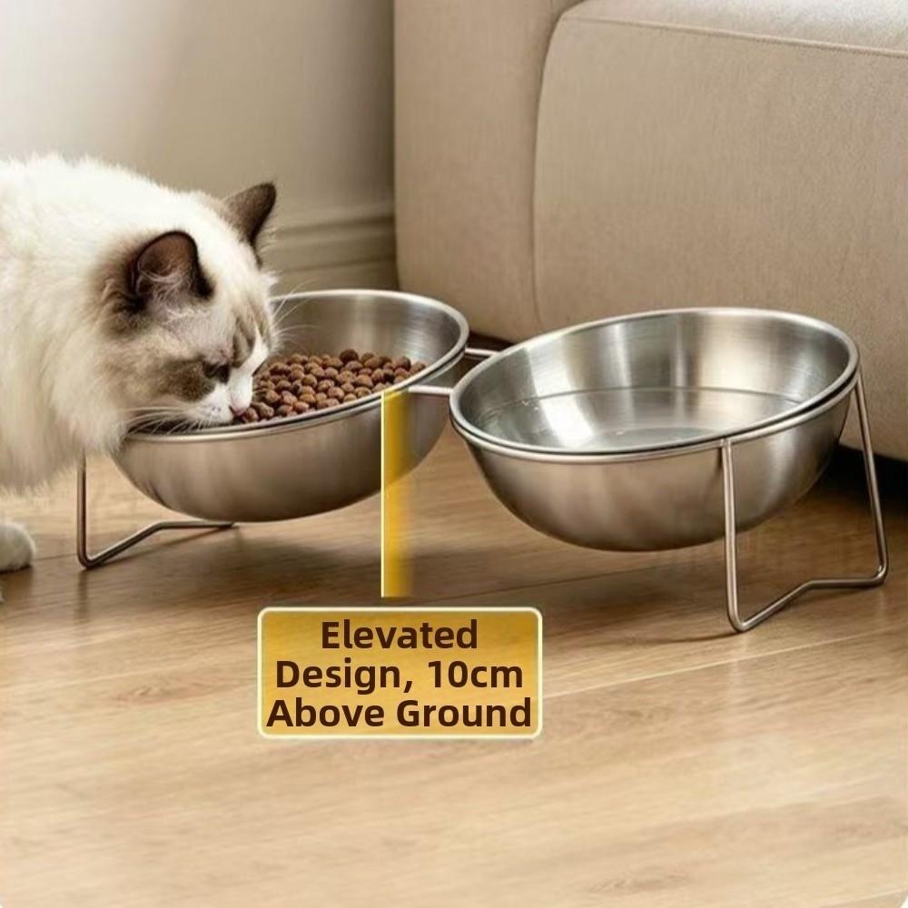 Large Capacity Stainless Steel Cat Bowl Anti-Tipping Double Water Bowls  for Kitten