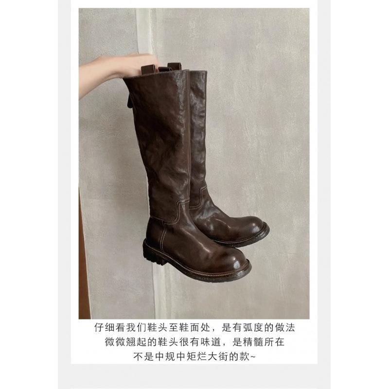 

Shoes Washed Folded Back Zipper Coarse Heel Platform High Boots Women s Knight Boots 40