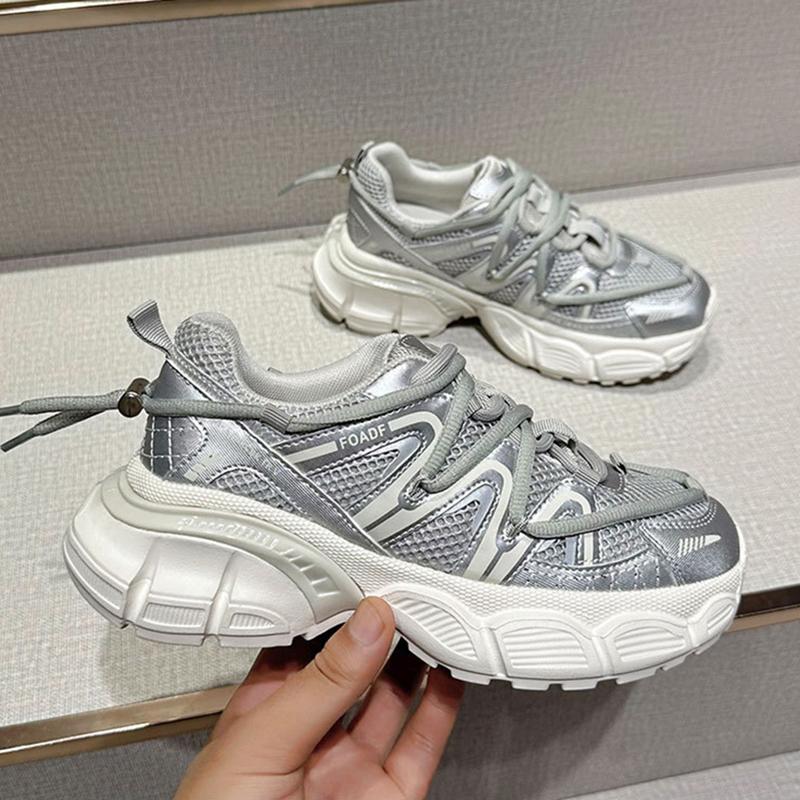 Casual Ladies Fitness Versatile Thick-soled Mesh Breathable Shoe Fashion Thick Sole Mesh Breathable Height Increasing Tenis Shoe