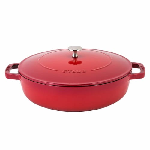 Staub Braiser Saut? Pan, 28cm, Cherry/Red, 12612806, Induction Compatible, Enamel, Double-Handled, Stylish, Insulated, Braiser with Chistera Drop - St