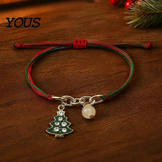 Wrist Accessories Christmas Bracelets, Red Green String Bracelet, Adjustable Charm Bracelet Luminous Wristbands with Glow in The Dark Bead for