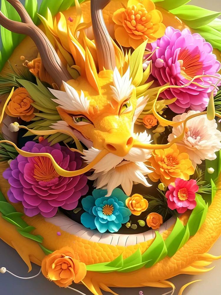 Diamond Art Painting Newly Arrived Chinese Loong Flower Diy 5d All Mosaic Jewelry CrossStitch Embroidery Set Home Decoration