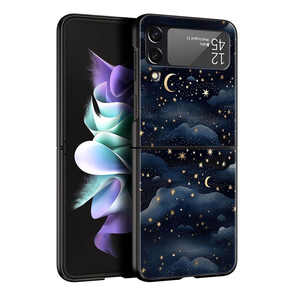 Fashion Starry Sky Stars Hard PC Phone Case For Samsung Galaxy Z Flip 7 6 5 4 Black Cover For Galaxy Z Flip 3 Foldable Shell Bag