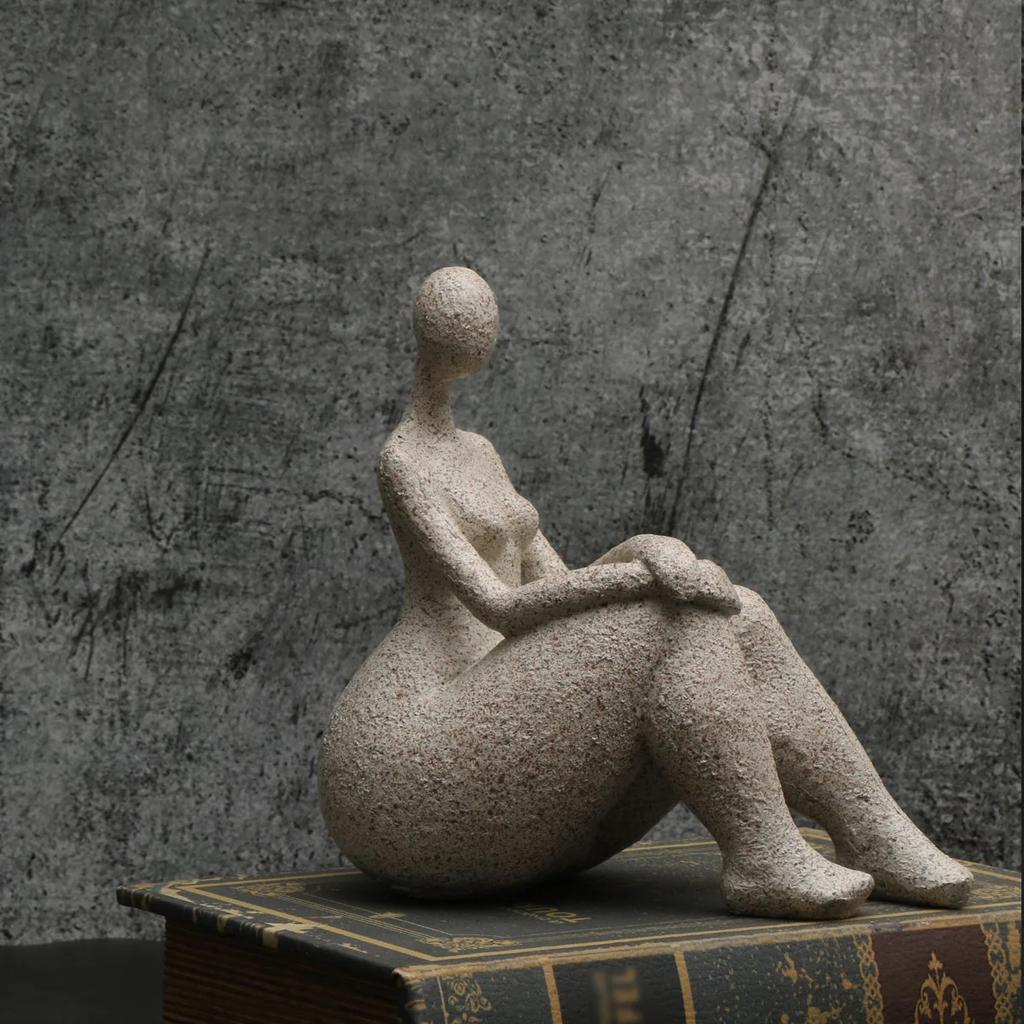 1pc, Sandstone Resin  Chubby Woman Statue  Handmade Sandstone Abstract Art Home Living Room Office Cabinet Tabletop Entryway Dec