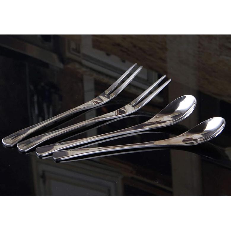VANRA 5in 4-Piece Flatware Set - Silver Stainless Steel - 2 Forks and 2 Spoons - Salad, Teaspoon, Cocktail, Coffee, Serving, Appetizer
