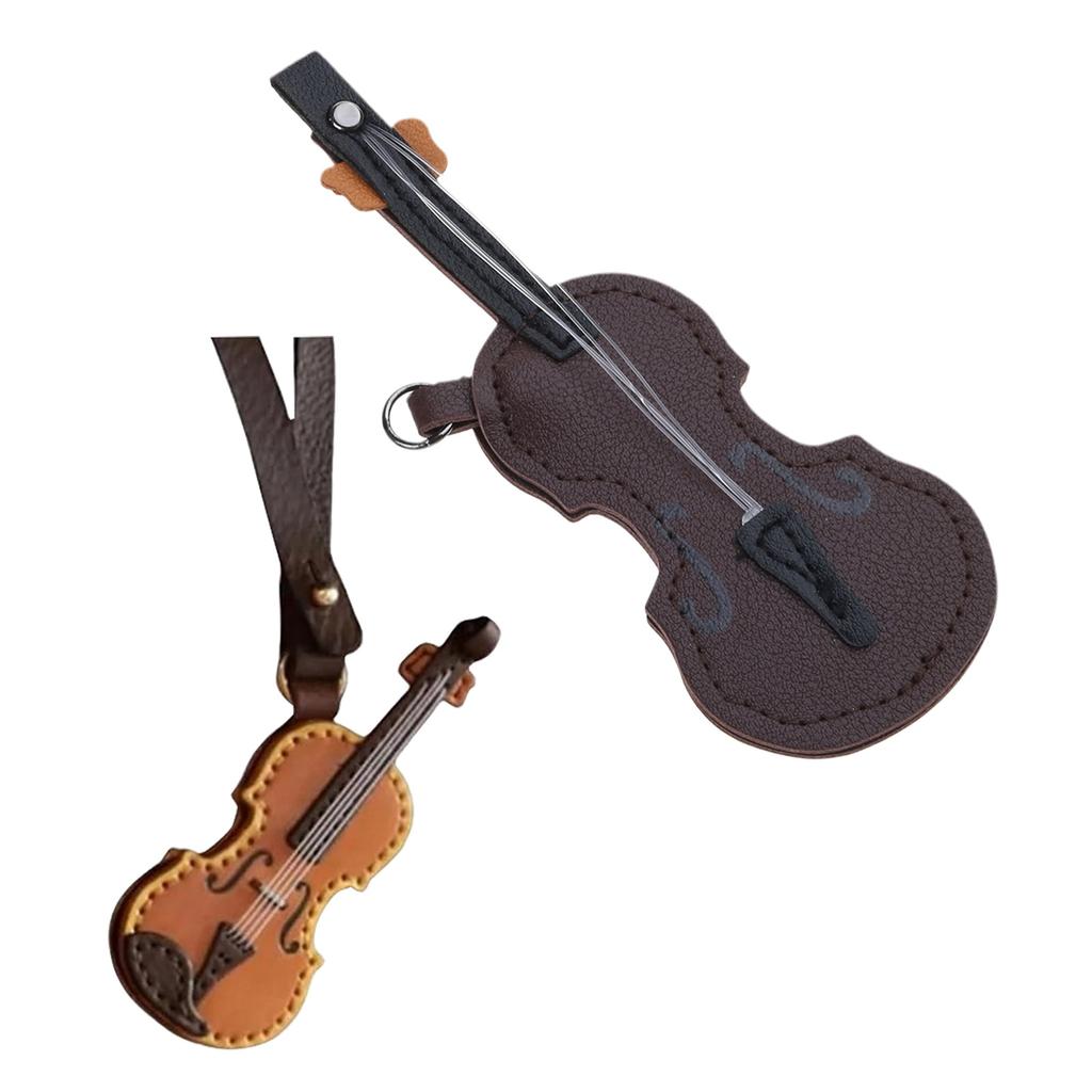 Vintage Leather Violin And Guitar Keychain Miniature Musical Instrument Keyrings Pendant Accessory For Music Lovers