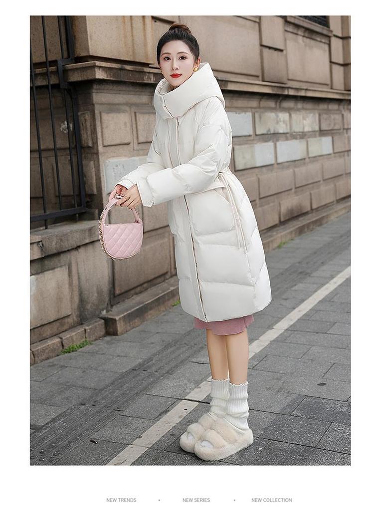 Brand Women's Mid-Length Slim Fit White Duck Down Jacket - Winter 2025 Style, Petite Size, Waist-Cinching, Thickened Coat