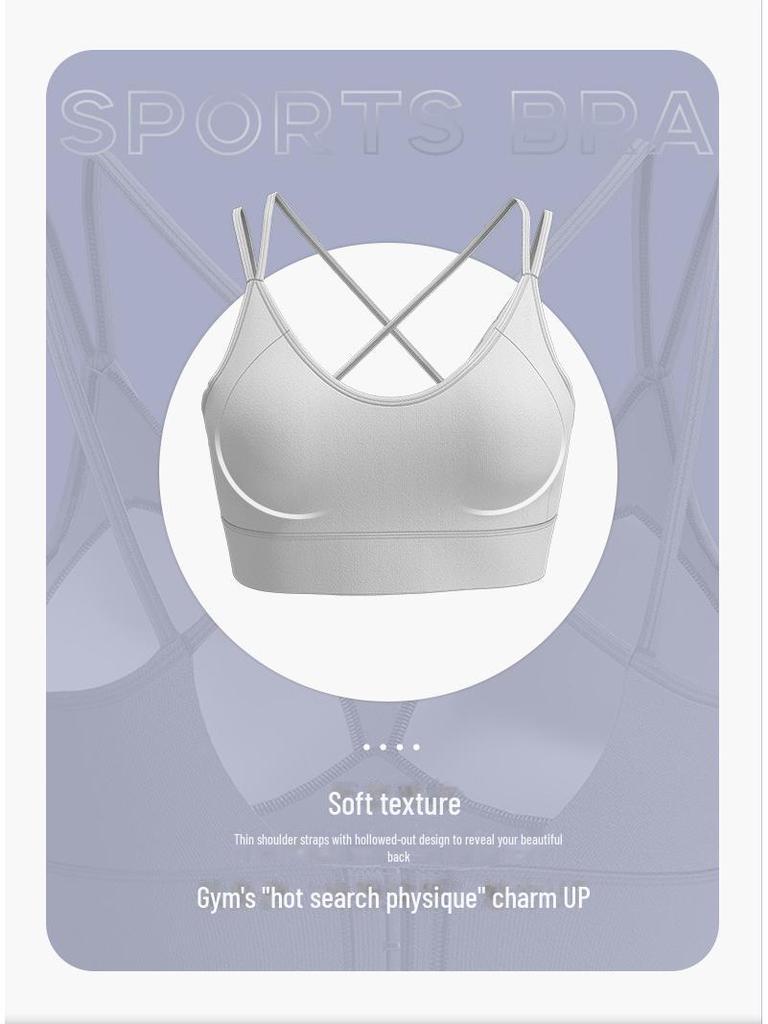 Juyitang V-Neck Padded Sports Bra with Cross-Shoulder Straps and Back Buckle for Yoga