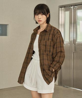 MOOD INSIDE WOMAN (Woman) Vintage Wrinkle Check Shirt_4 Colors
