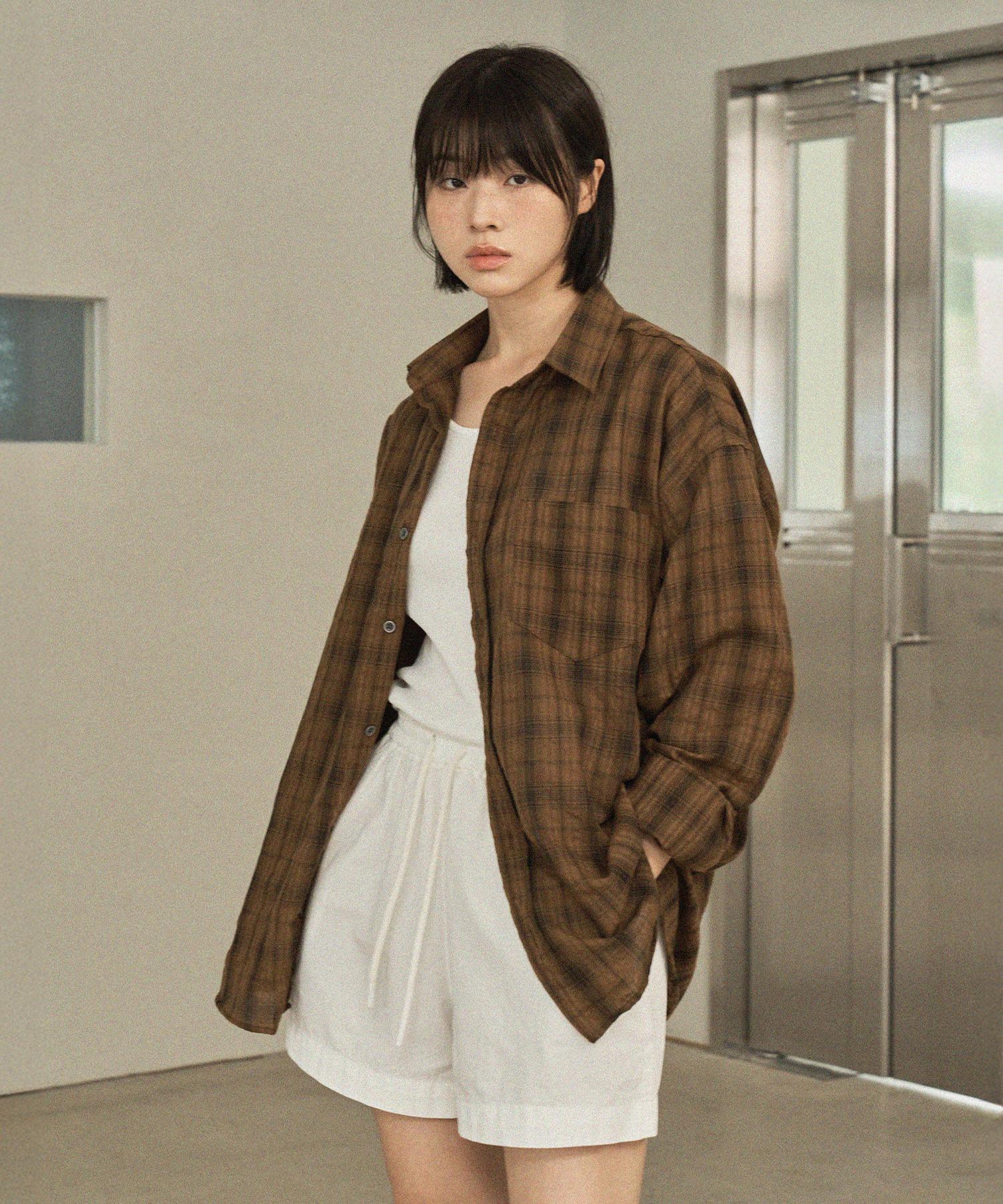 Mood Inside Woman (Woman) Vintage Wrinkle Check Shirt_4 Colors Black/L