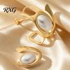 Women Jewelry Set 2Pcs Faux Pearl Bangle And Ring Set, Geometric Open Bracelet Banquet Sets & Ring, Minimalist Golden Plated Statement for Party