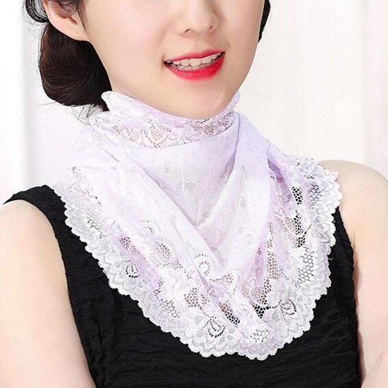 Korean Lace Sunscreen Breathable False Collar Neck Guard Scarf Women Ice Silk Protect Cervical Spine Face Scarves Wrap Shawl P98