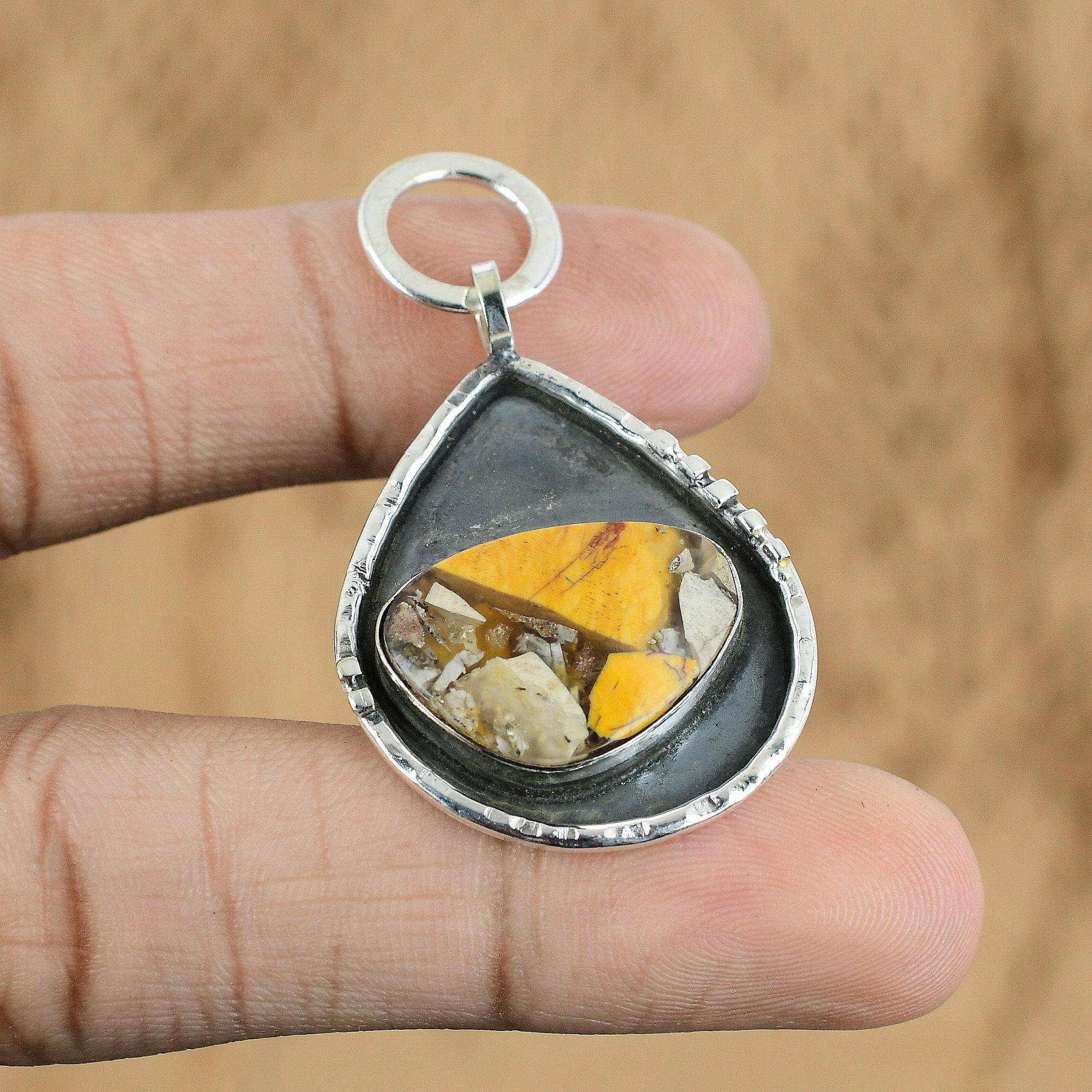 

Mothers day Deal Brecciated Mookaite Stone 925 Sterling Silver Handmade Pendant
