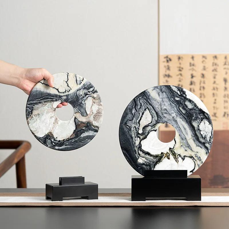 Marmorring Vertiefter Ring Naturmarmorstatue Konzentrische Kreise Dekorationsfiguren Heimdekorationszubehör