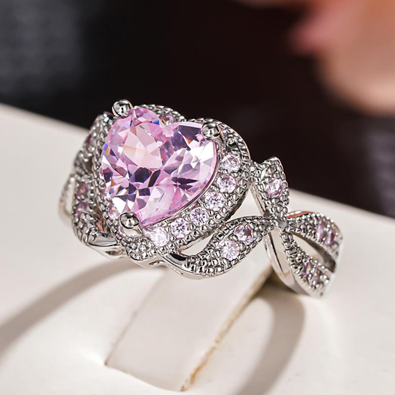 Style Pink Sparkling Zircon Princess Square Engagement Ring for Ladies and Girlfriends Luxury Proposal  Gift Fashion Jewelry
