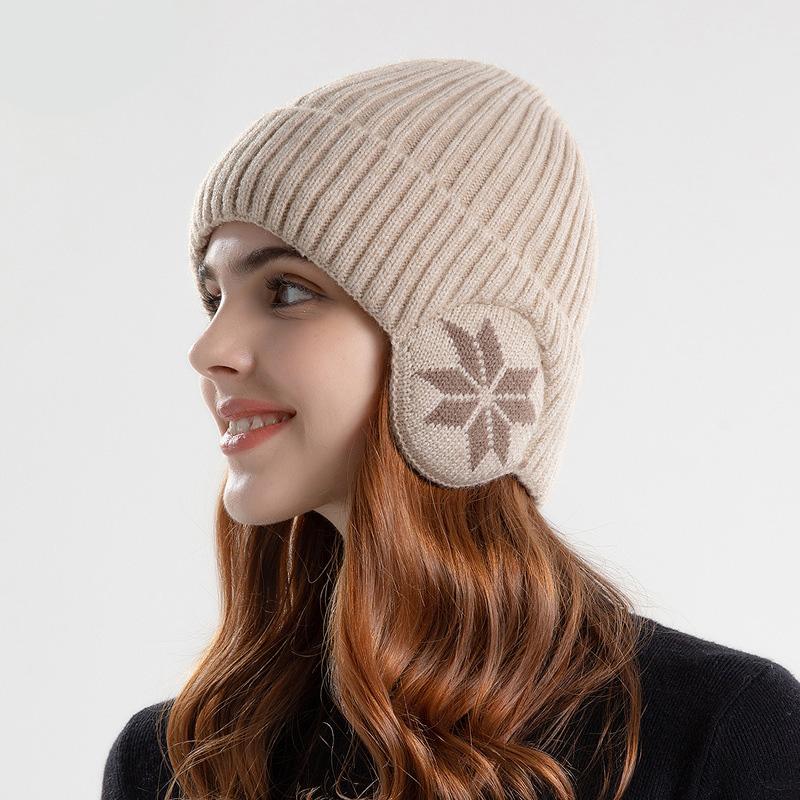 Cappello invernale da donna in lana lavorata a maglia calda, cappello addensato in peluche, berretto da ciclismo per esterni