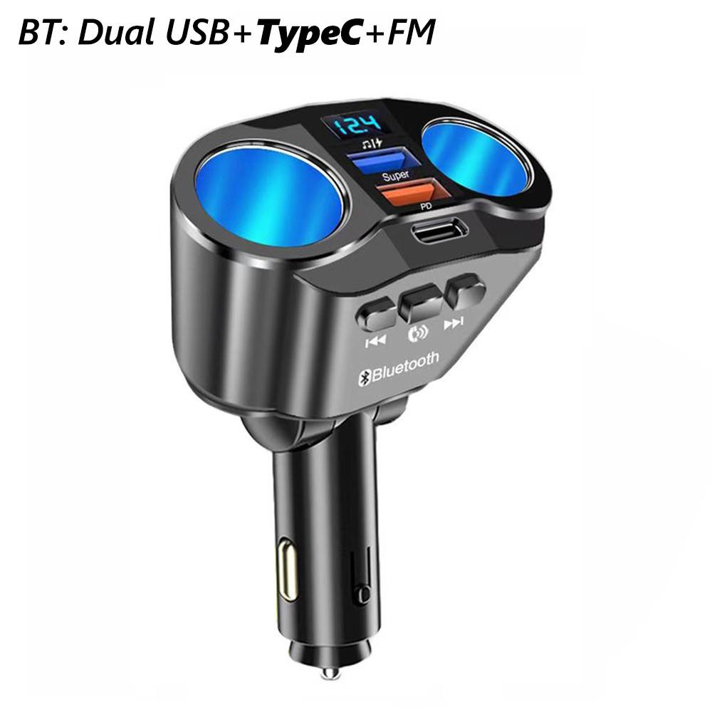 12-24V Car Charger Bluetooth FM Transmitter Dual USB Fast Charging Socket Lighter Splitter Power Adapter with Voltage Display