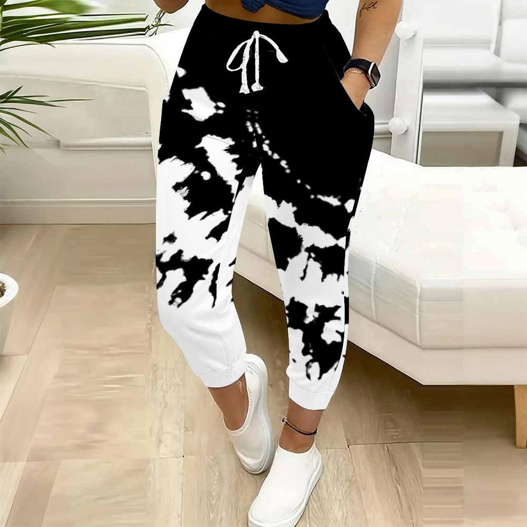 Yazlık Kadın Çiçek Baskılı Eşofman Altı Bol Kesim Büzgülü Jogger Pantolon Elastik Manşetli Günlük Rahat Pantolon