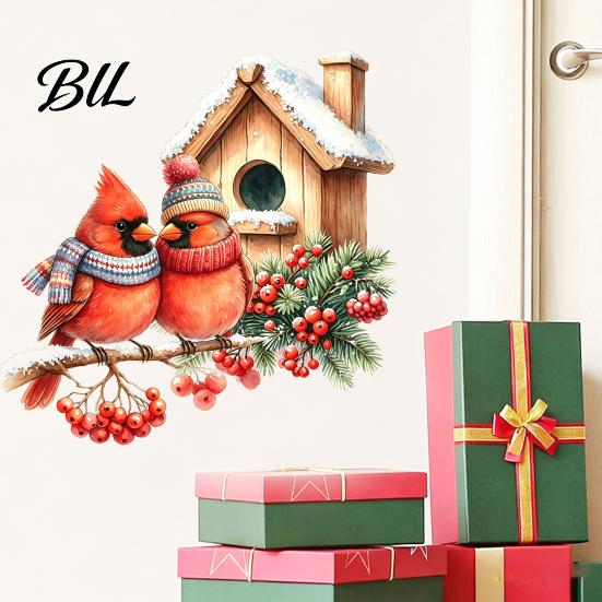Waterproof Glass Stickers Christmas Bird Wall Sticker, Watercolor PVC Decal, Winter Art Theme Window Cling for Doors And Storefronts Removable Decals