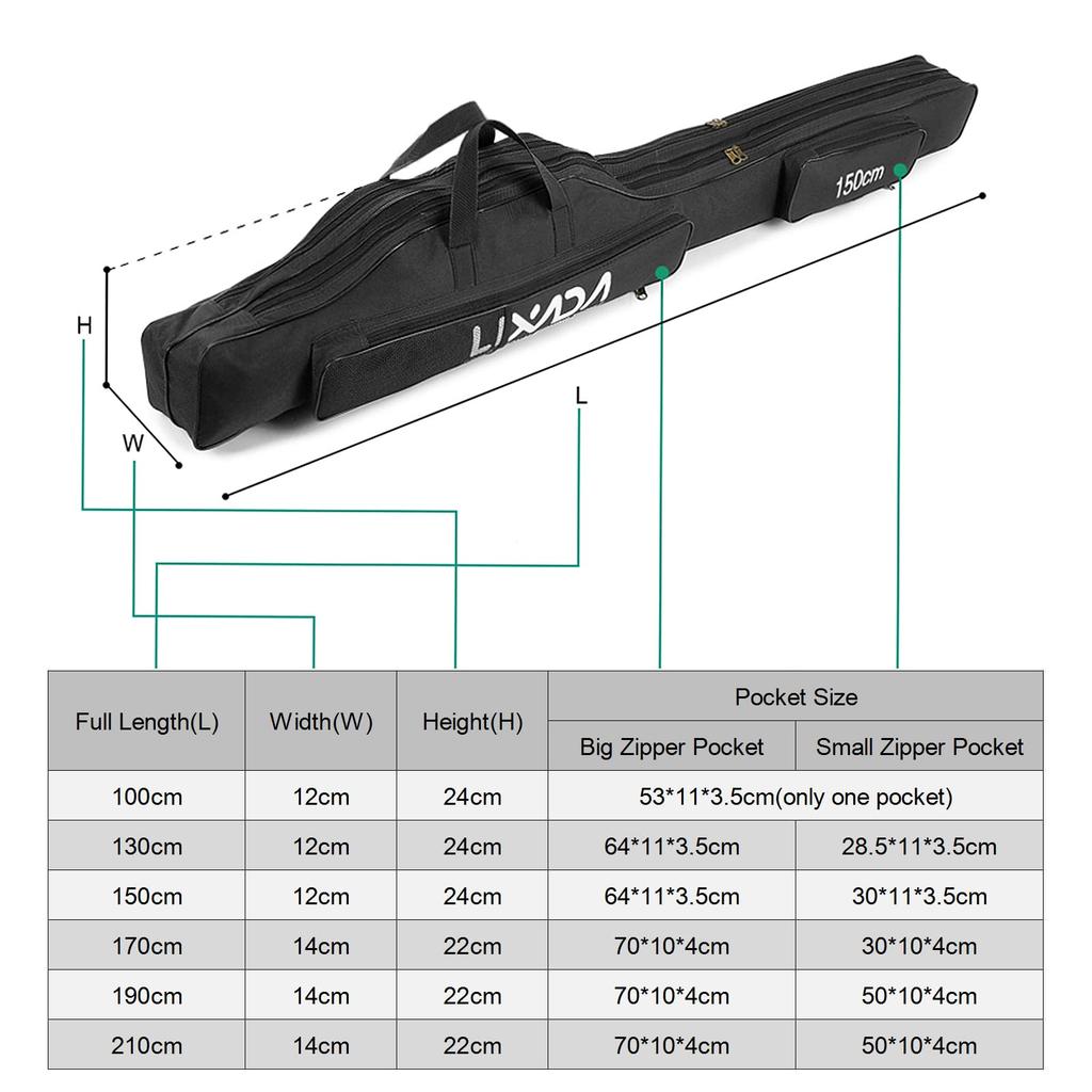 Lixada Fishing Rod Case, Fishing Bag, Portable Fishing Rod Storage Bag, Rod Case, Tackle Bag (Black, 170)