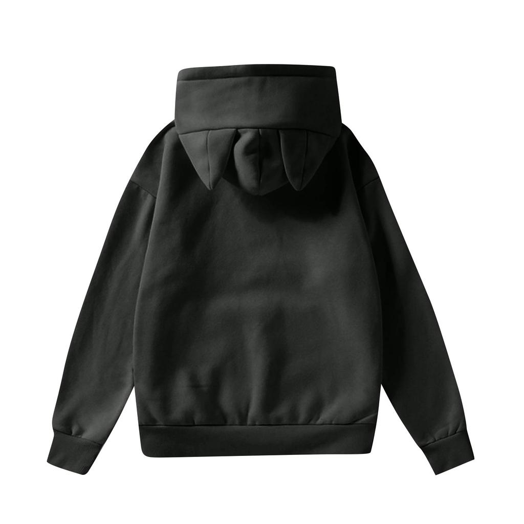 Damemote Casual Langermet trykt Rundhals hettegenser Pullover Topp med lommer