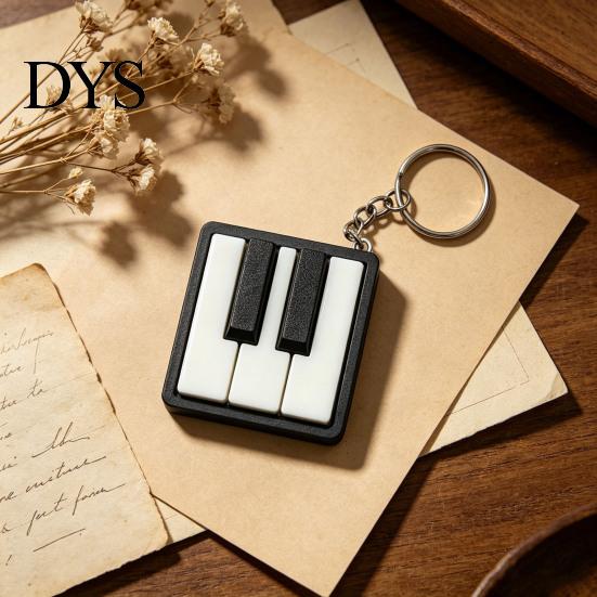 Stress Relief Keychain Mini Piano Keychain, Key Clicker, Playable Fingertip Toy Small Clicker with Metal Ring, Classic Black White Keys for
