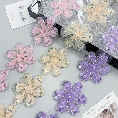 Farbe Blumenperlen Dreidimensionale Spitze DIY Kleidung Rock Lolita Haarschmuck Dekorative Spitzenaccessoires