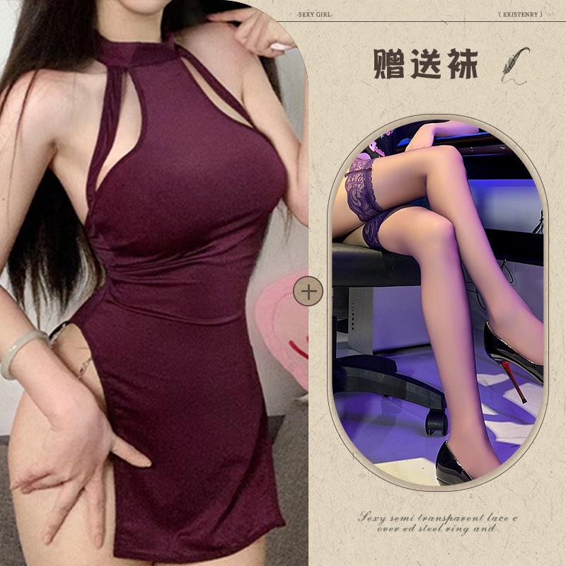 Sexy lingerie women's backless temptation neck-hanging slim women's suspender nightgown pure desire without uniform