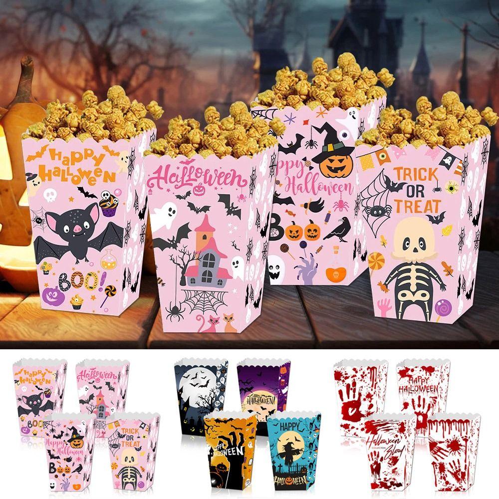 4pcs Pink Halloween Popcorn Box Paper Pumpkin Gift Packing Box Kids