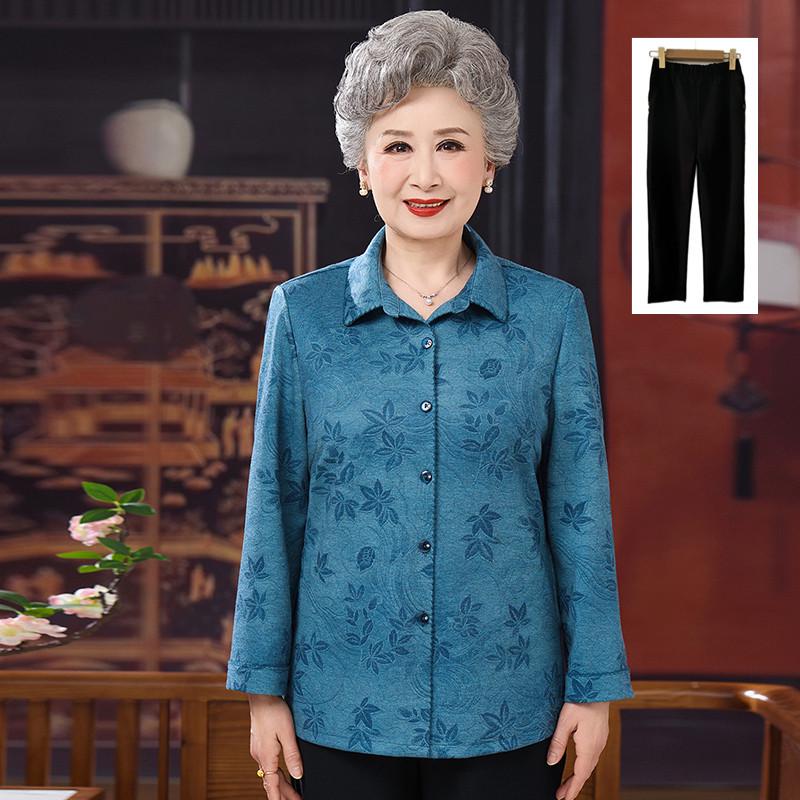 Spring Apparel for Elderly Women: Lapel Shirts for Mothers Aged 60-70+