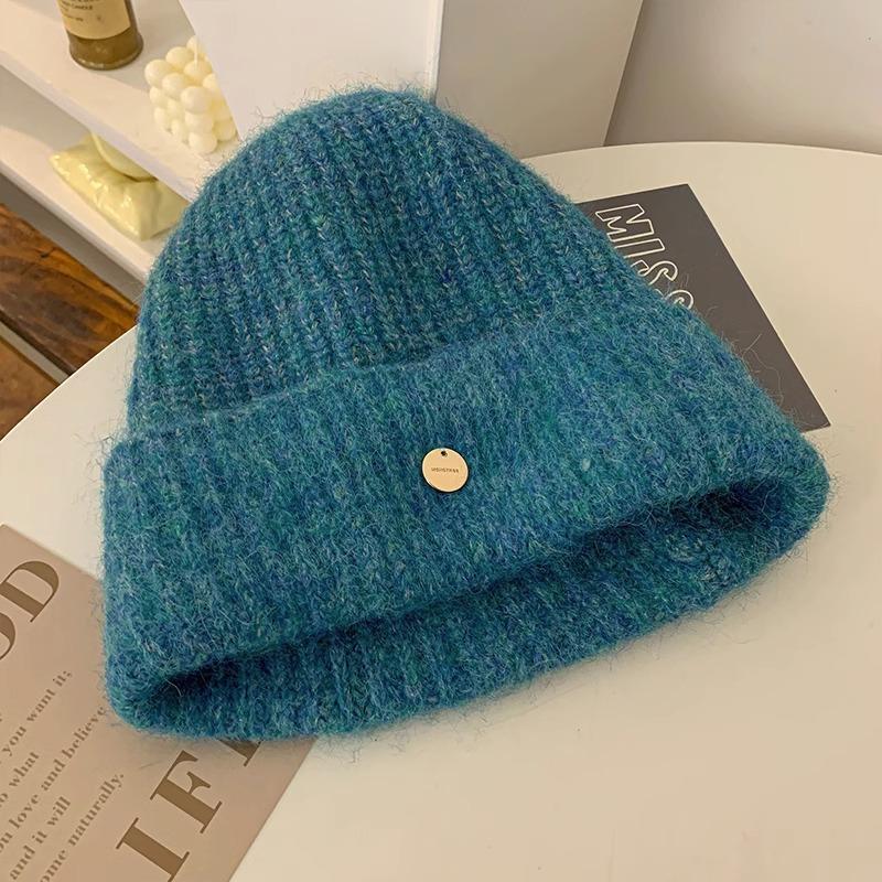 Autumn and Winter Korean Style Large Head Circumference Loose Knitted Pile Hat Showing Face Small Warm and Thickened Ear Protection Hat