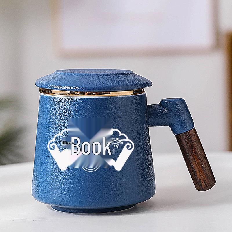 Wooden Handle Ceramic Filtered Tea Cup with Gift Box