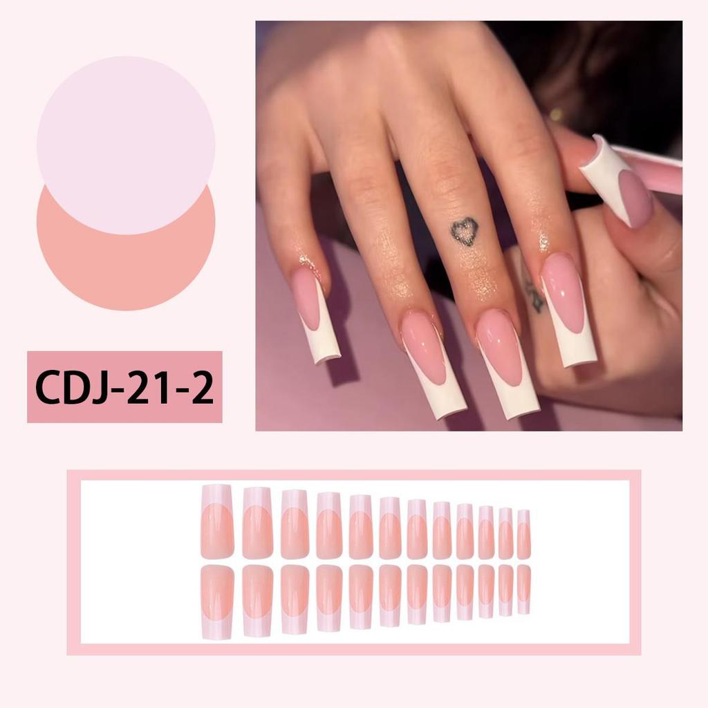 Elegant French White Detachable Press-On Nails with Long Pipe Wearable Tips