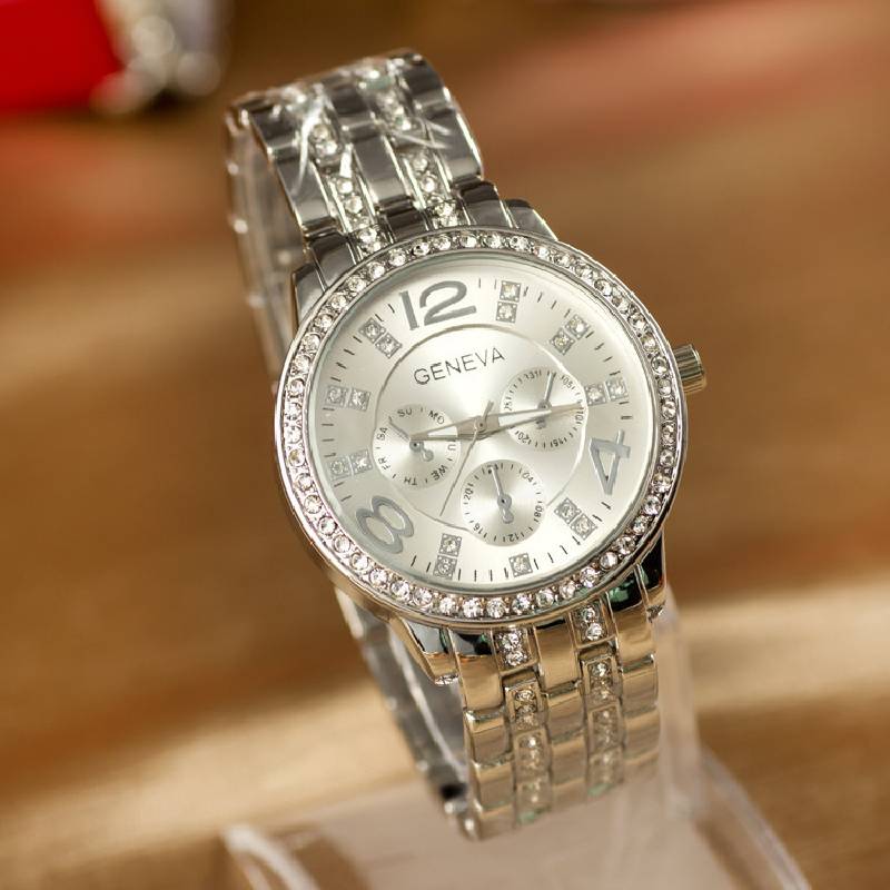 Rhinestone Three Women Eyes Steel Band Quartz Watch Decoratives Delicate Thin