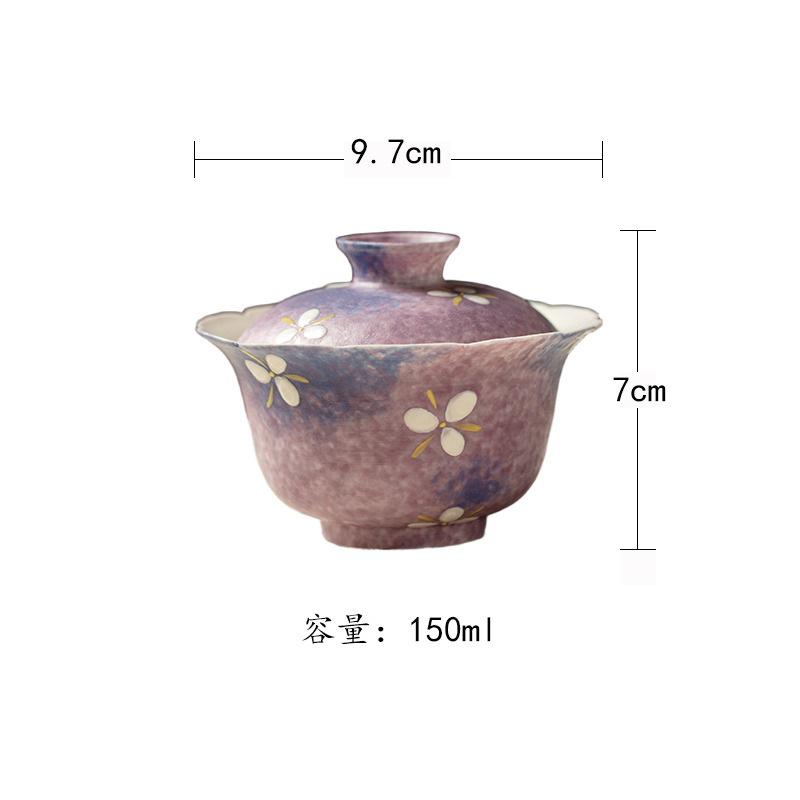 

150ml Hand-painted Purple Flower Gaiwan Traditional Tea Tureen Tea Bowl With Lid Kit Tea Maker Cover Bowl Tea Services Craft
