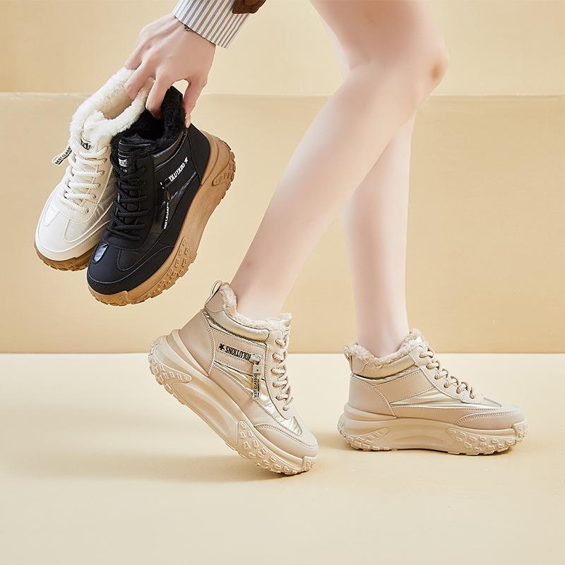 Winter neue Samt-High-Top-Dad-Schuhe für Studentinnen, Ins-Stil, dicke Sohle, vielseitig, warm, lässige Baumwollschuhe K