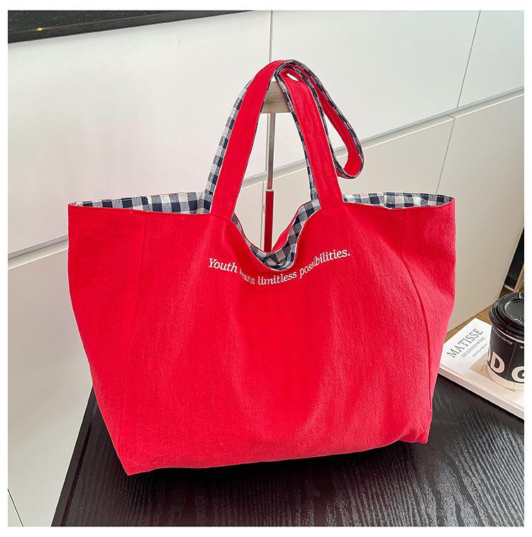 Wiosna i lato nowy leniwy styl literacki dwustronna krata torba tote o dużej pojemności studencka do dojazdów rekreacyjna torba na ramię