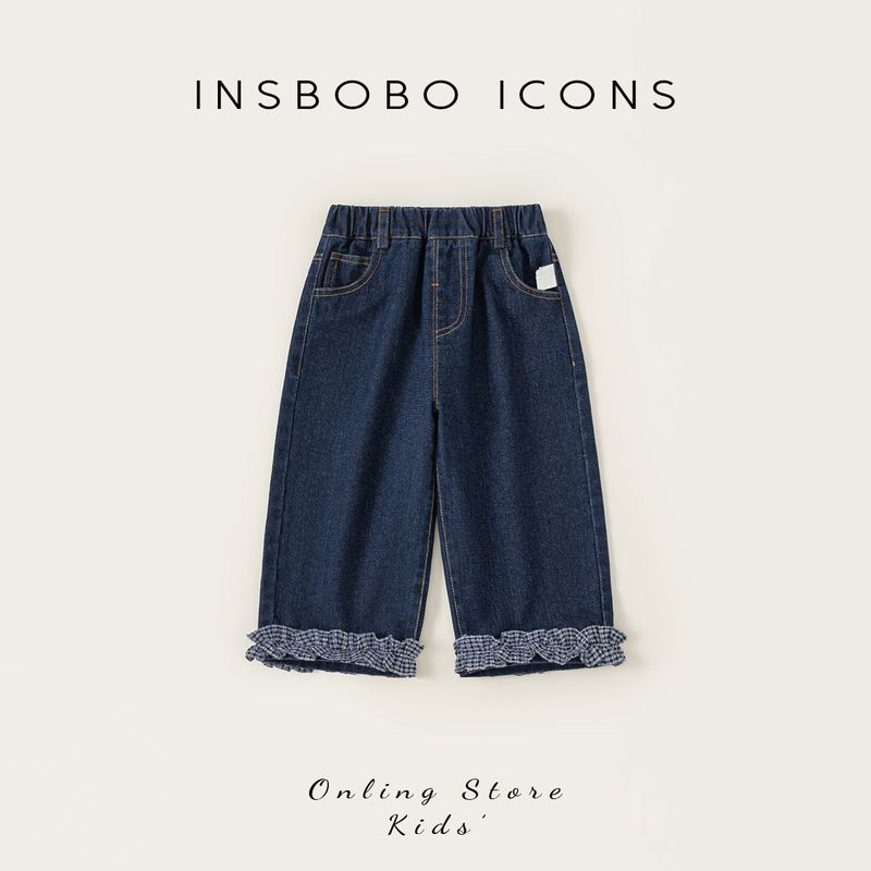 Insbobo Girls  Pants 2026 Spring New Stylish Children s Jeans Baby Long Pants Early Spring Trendy Outfit Cowboy Blue 90