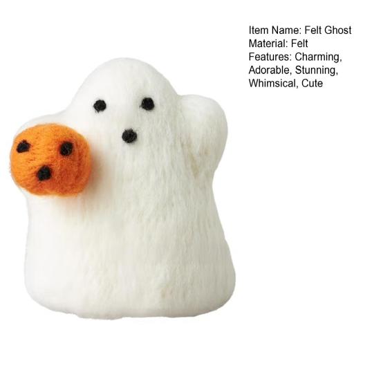 Halloween Wool Felted Ghost with Pumpkin Handmade Mini Felt Ghost Pumpkin Collectible Tabletop Ornaments
