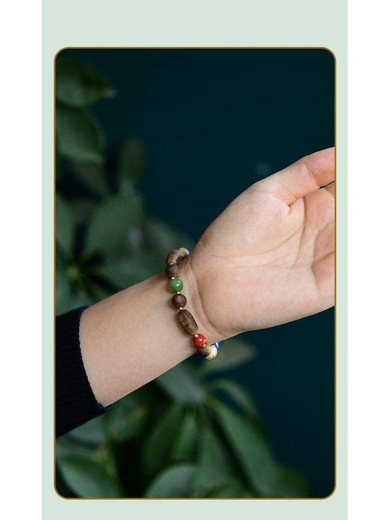 New Chinese Style Agarwood, Hetian Jade, Red Agate, Amber, Lapis Lazuli Multi-Gemstone Bracelet (Oil-Free)