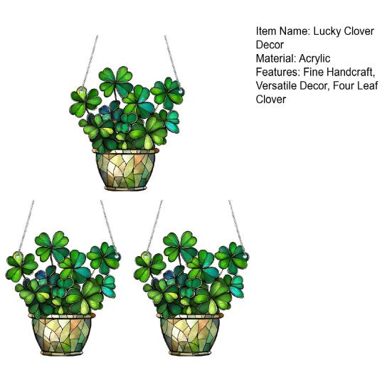 1/2/3Pcs Four Leaf Clover Stained Glass Window Decor Artificial Greenery Gift Women
