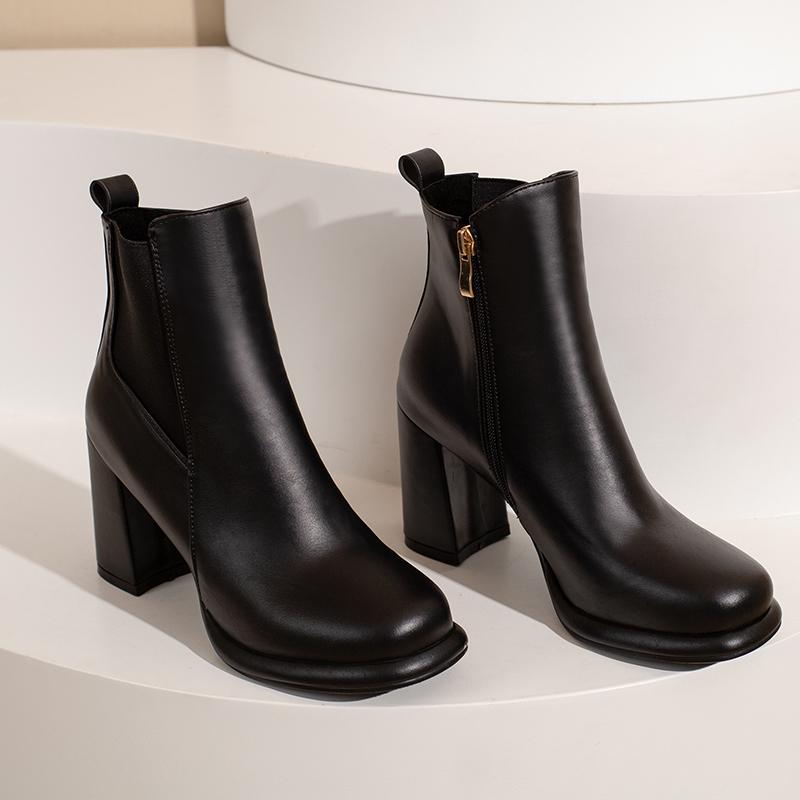 Vintage Ankle Boots Women Shoes Autumn Winter Women's Cowboy Short Boot Square Toe Black Heeled Party Shoes Ladies Large Size 48