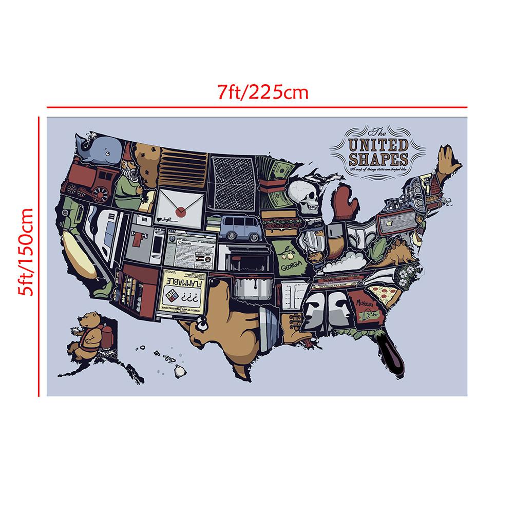 English Language-Abstract Art Map-United States,Frameless Wall Hanging Decor,Geographical Tool,Tourism/education Tool