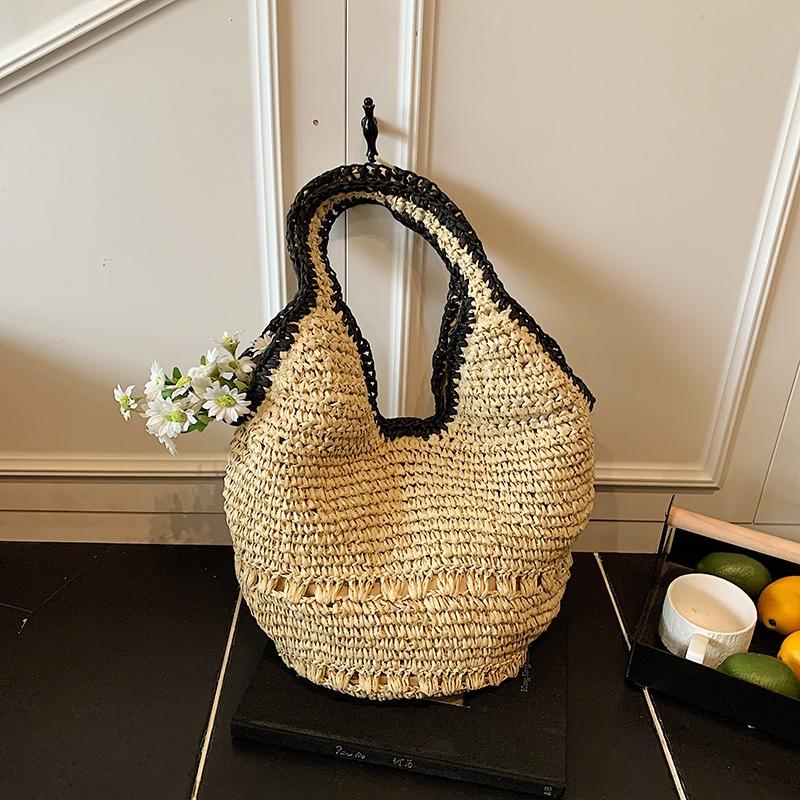 

Summer beach straw bag women s new commuter versatile shoulder underarm bag portable woven bag бежевый